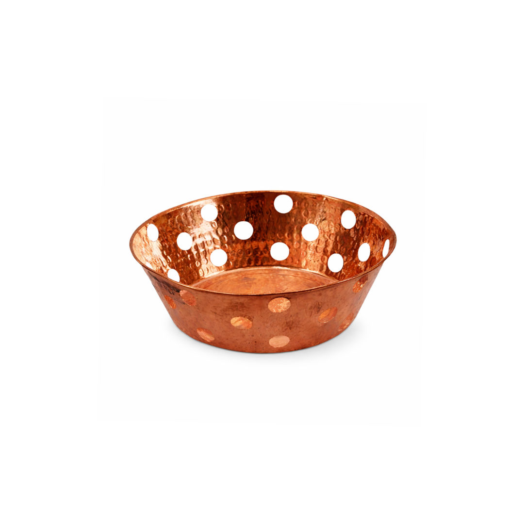 Copper hammered design round bread serving basket, 1